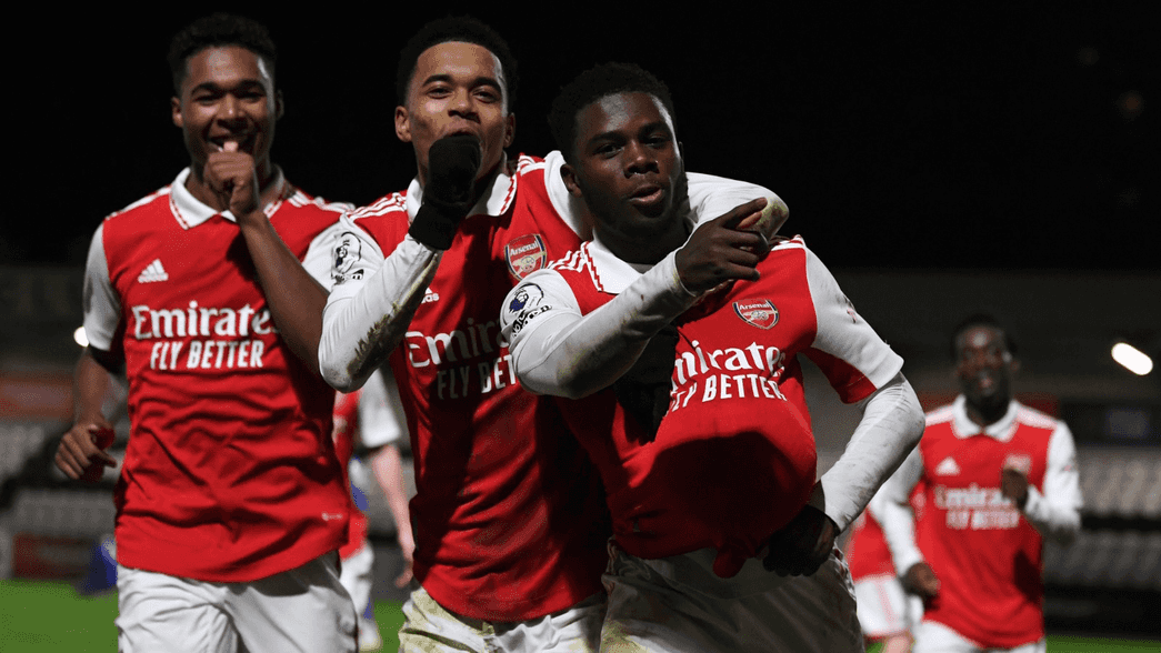 Nathan Butler-Oyedeji celebrates scoring for Arsenal U21