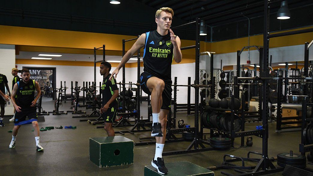 Martin Odegaard at work in the gym