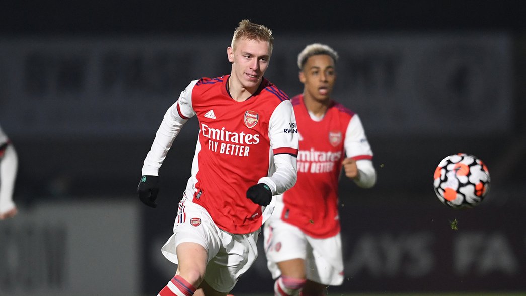 Mika Biereth in action for Arsenal U-23s in the Premier League Cup