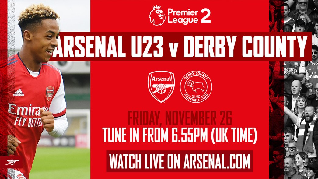 Arsenal U-23s face Derby County of Friday night