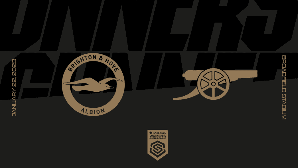 Preview: Brighton and Arsenal crests. January 22, 2023, Broadfield Stadium. WSL