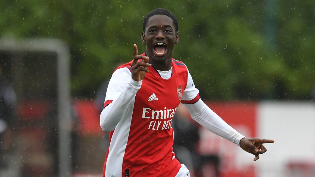 Charles Sagoe Jr celebrates after scoring for Arsenal U-18s