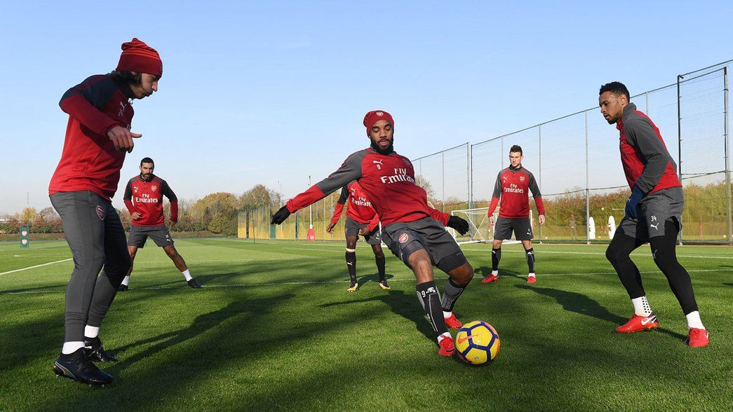 Arsenal train before the north London derby