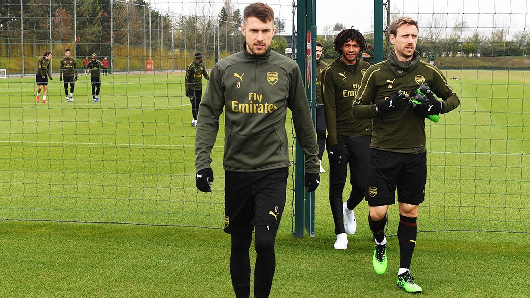 Aaron Ramsey leads the team out to train on Saturday, April 6