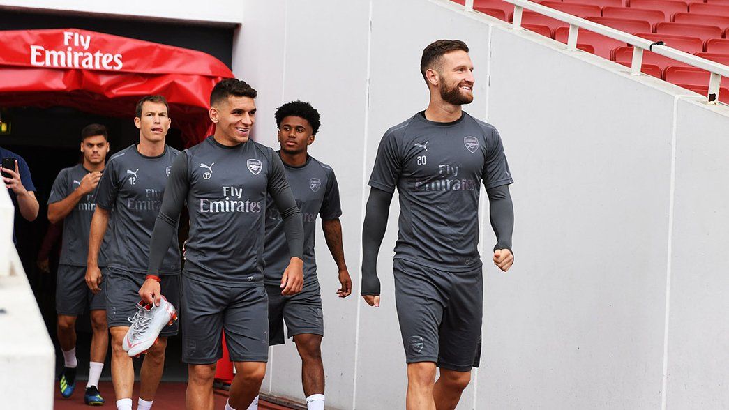 Arsenal train at Emirates Stadium ahead of the Manchester City game