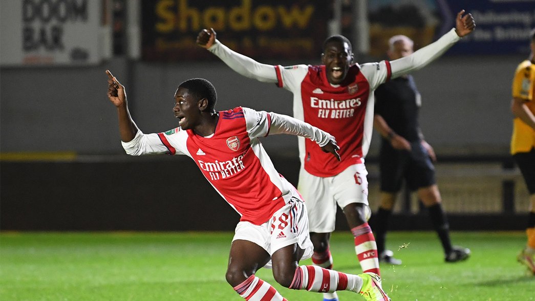 Charles Sagoe Jr celebrates scoring for Arsenal U-18s