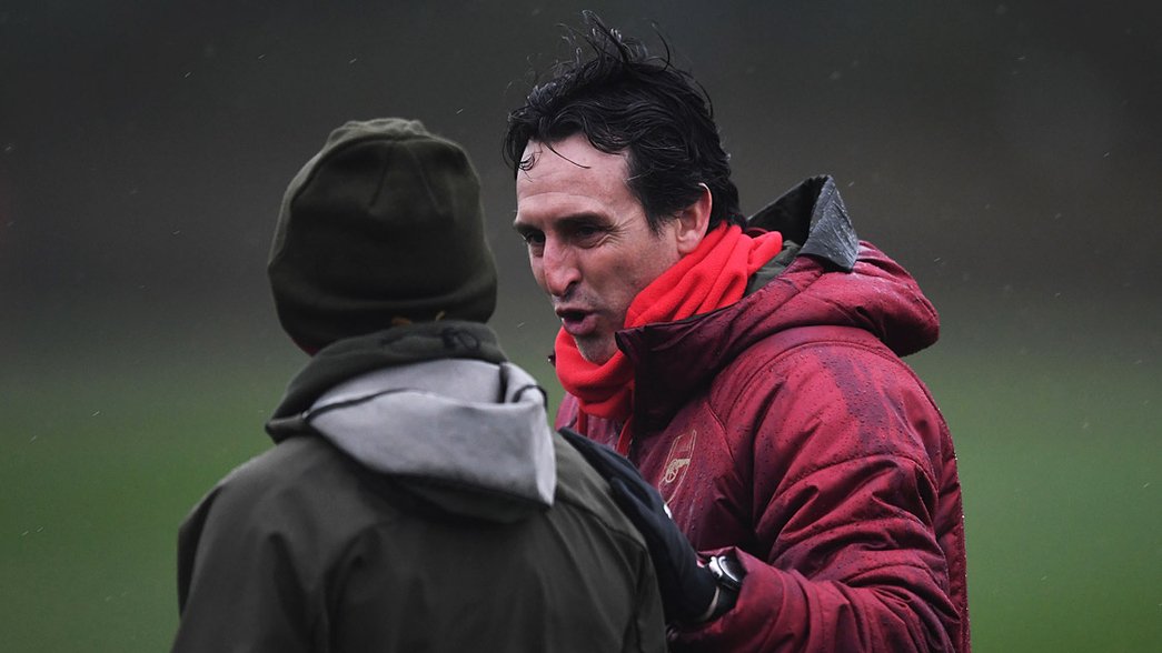 Unai Emery at our final training session before the Southampton away game