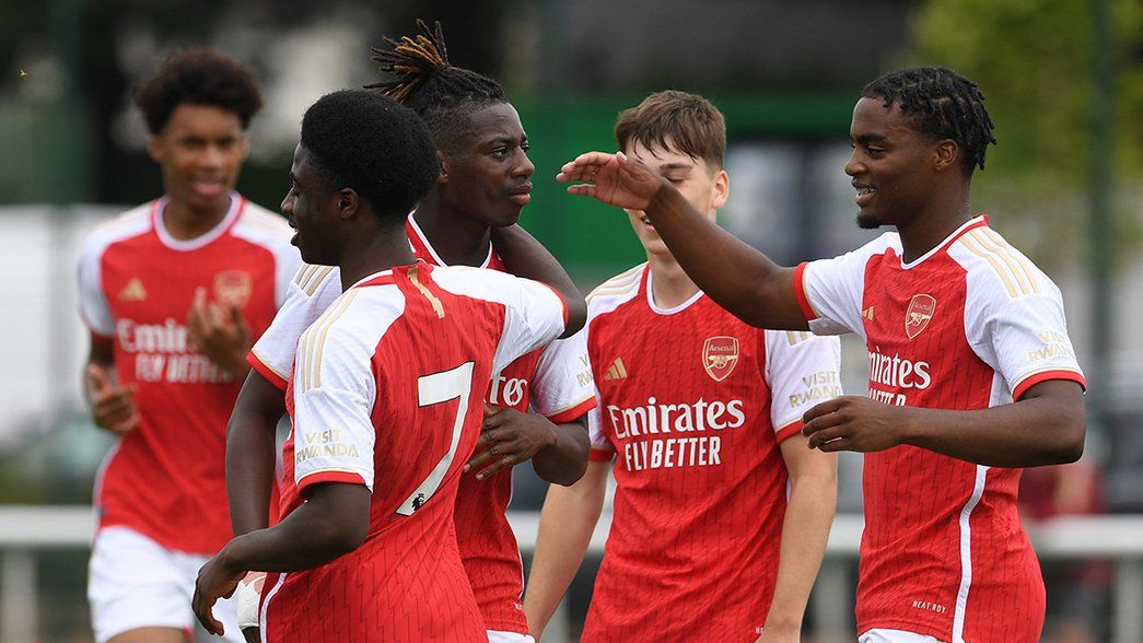 Our Under-18s celebrate a goal during a pre-season friendly