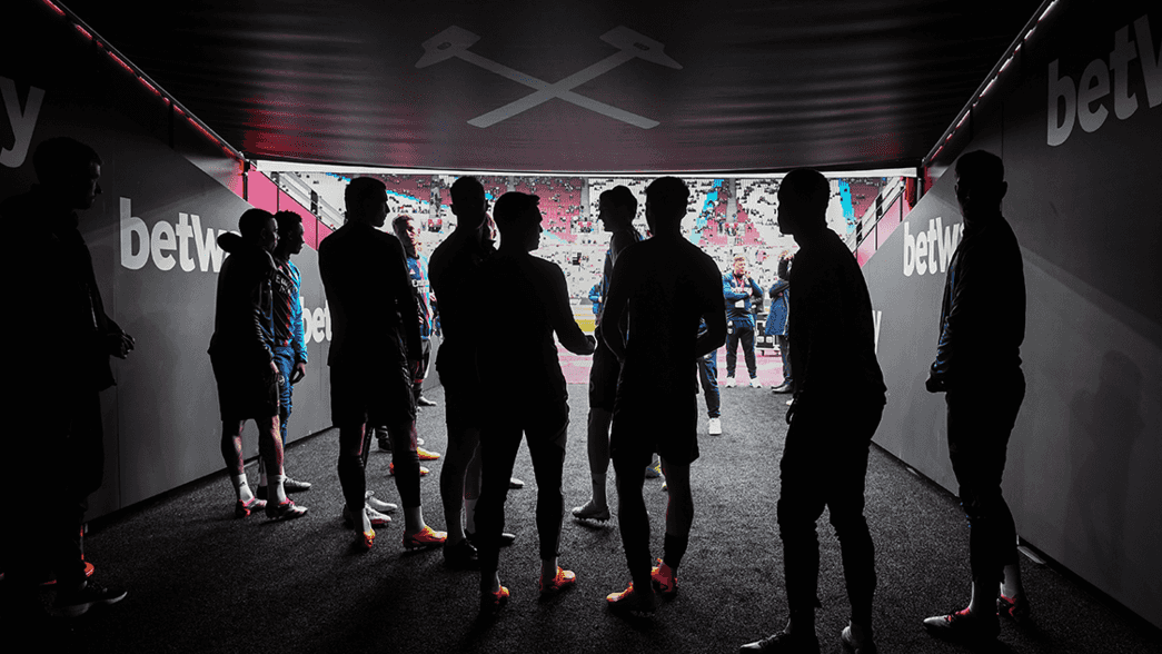 The Arsenal team in the tunnel before the warm up at West Ham United