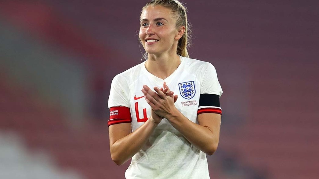 Leah Williamson captaining England against North Macedonia