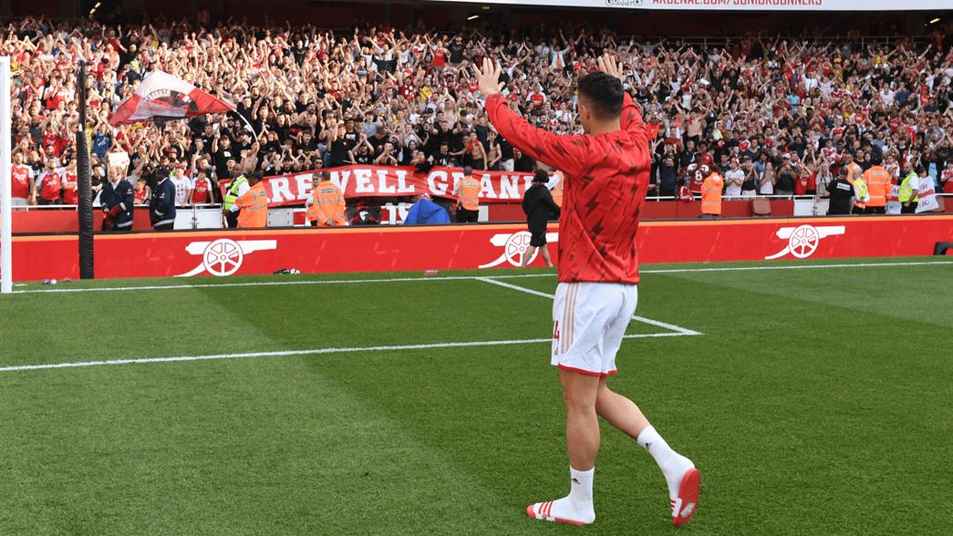 Granit Xhaka applauds Arsenal supporters after his last game for the club