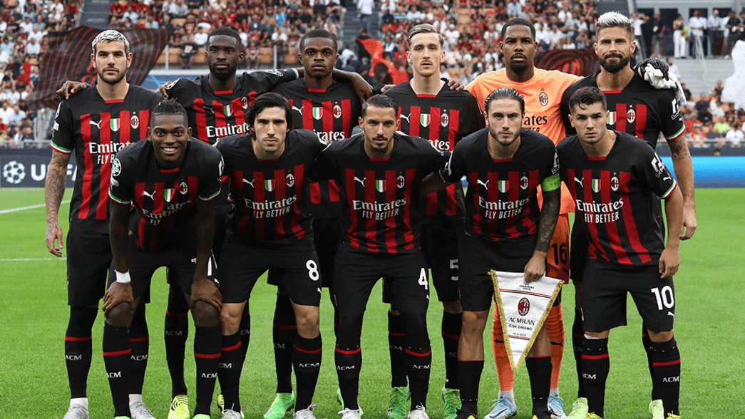 AC Milan line up ahead of a Champions League game