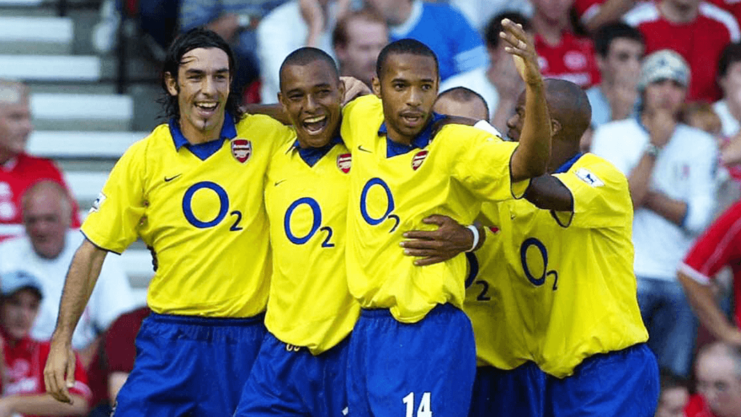 Arsenal celebrate scoring against Middlesbrough in 2003