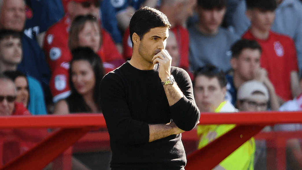 Mikel Arteta during the game against Nottingham Forest