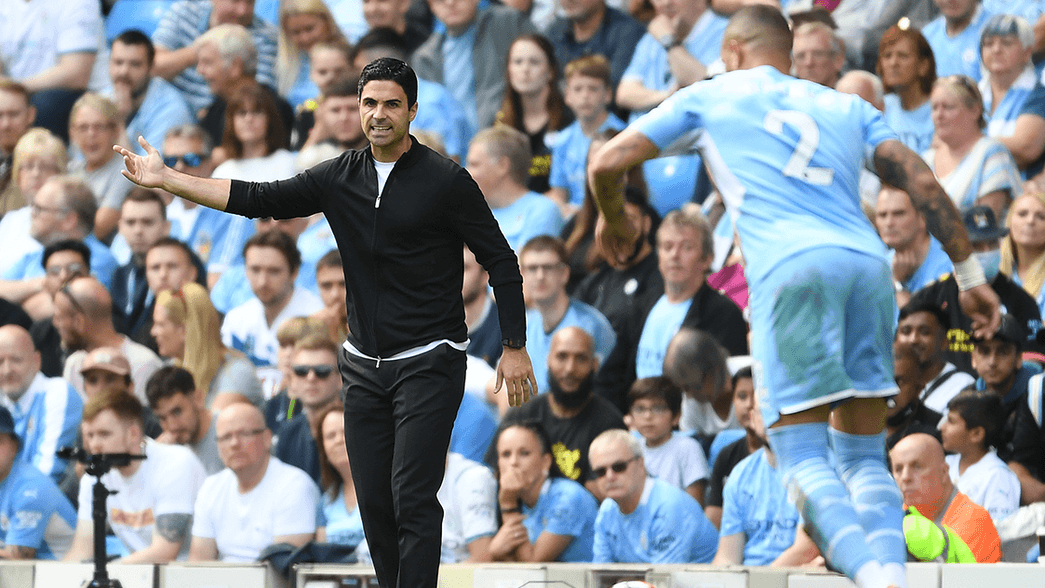 Mikel Arteta on the touchline at Manchester City