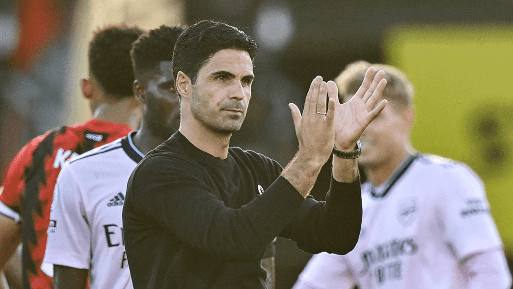 Mikel Arteta applauds the away end at Bournemouth