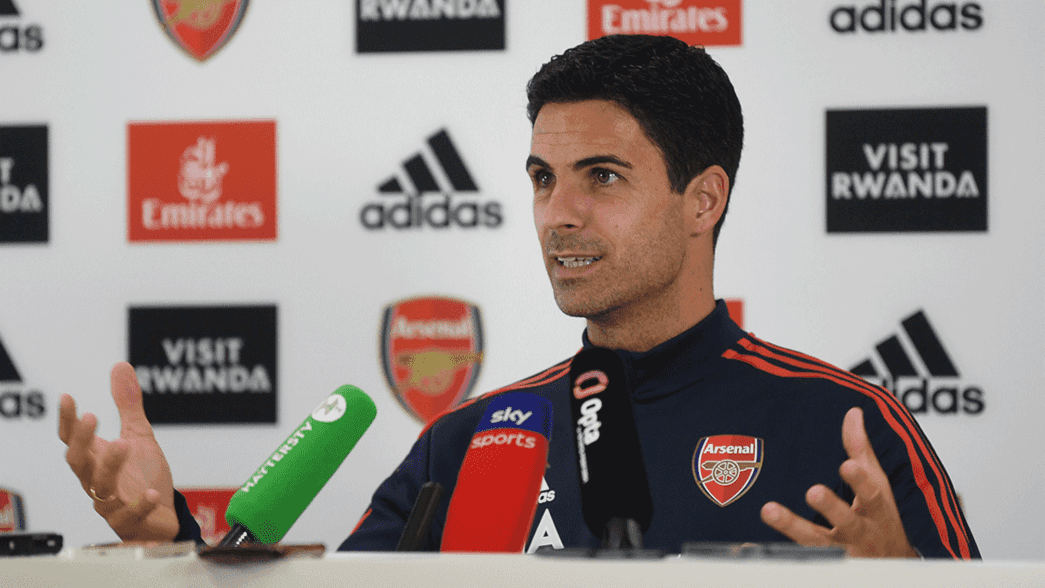 Mikel Arteta during a press conference