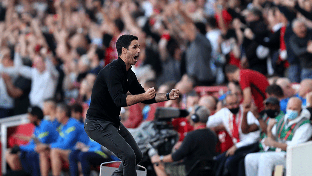 Mikel Arteta celebrates against Tottenham Hotspur