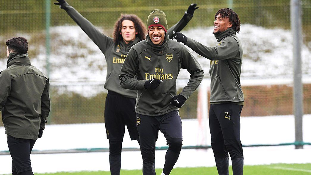 Arsenal train in the snow