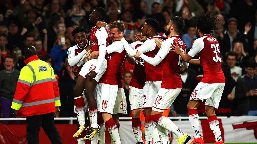 Arsenal celebrate against Norwich