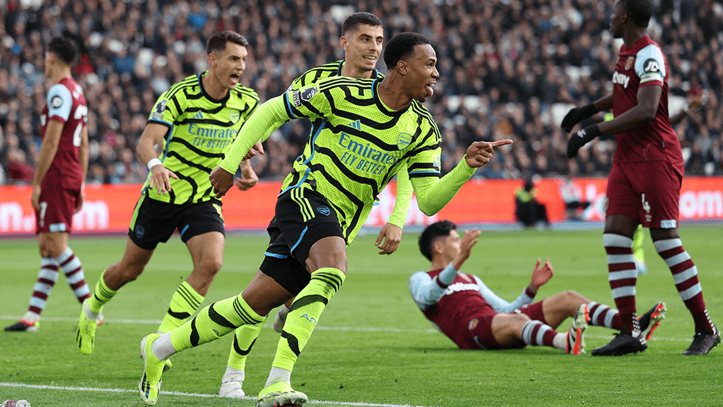 Gabriel celebrates scoring against West Ham United