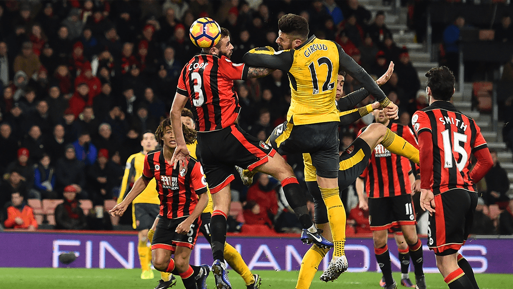 Olivier Giroud scores against Bournemouth in 2017