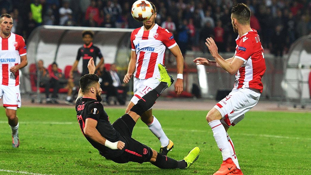 Olivier Giroud scores against Red Star
