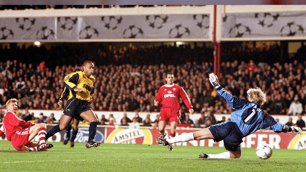 Thierry Henry scores against Bayern Munich in 2000