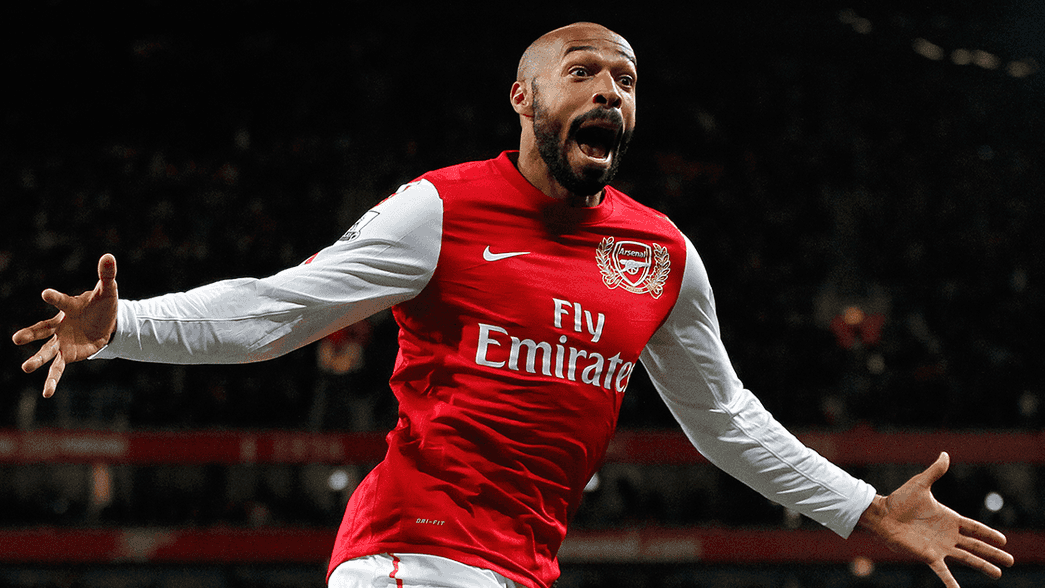 Thierry Henry celebrate scoring against Leeds United in 2012