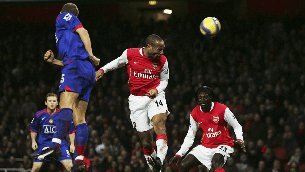 Thierry Henry scores against Manchester United in 2007