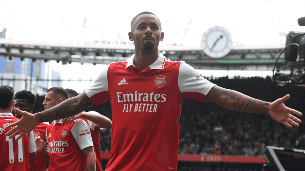 Gabriel Jesus celebrates scoring against Tottenham