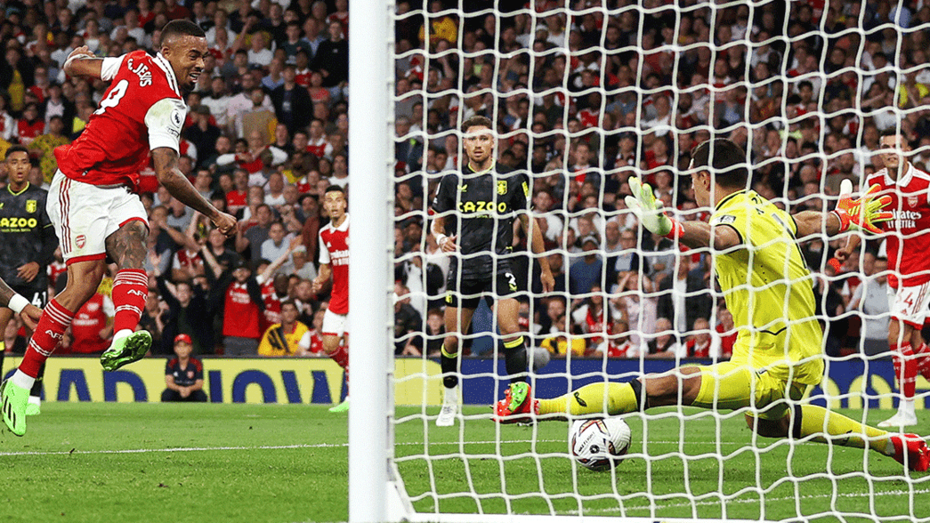 Gabriel Jesus scores against Aston Villa