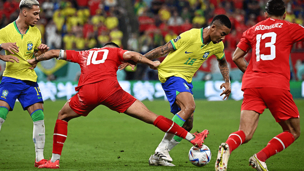 Granit Xhaka tackles Gabriel Jesus at the World Cup