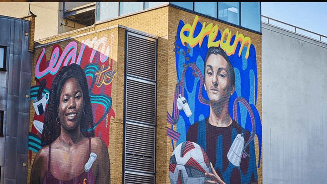 Lavazza's Learn to Dream mural outside Emirates Stadium