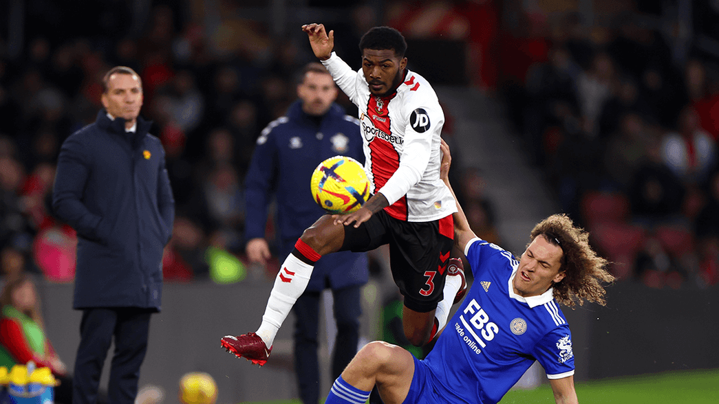 Ainsley Maitland-Niles playing for Southampton against Leicester