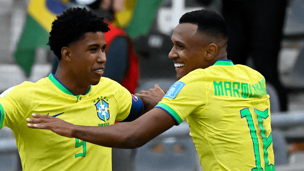 Marquinhos celebrates scoring for Brazil U20s against Nigeria