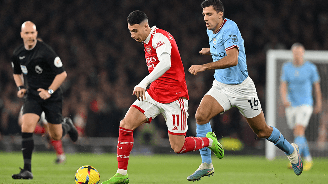 Gabriel Martinelli in action against Manchester City