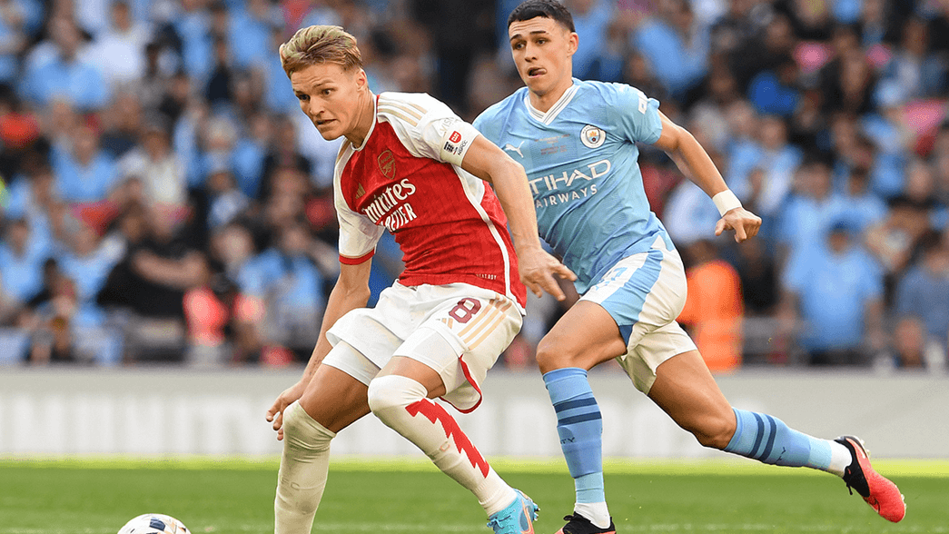 Martin Odegaard playing against Manchester City in the Community Shield