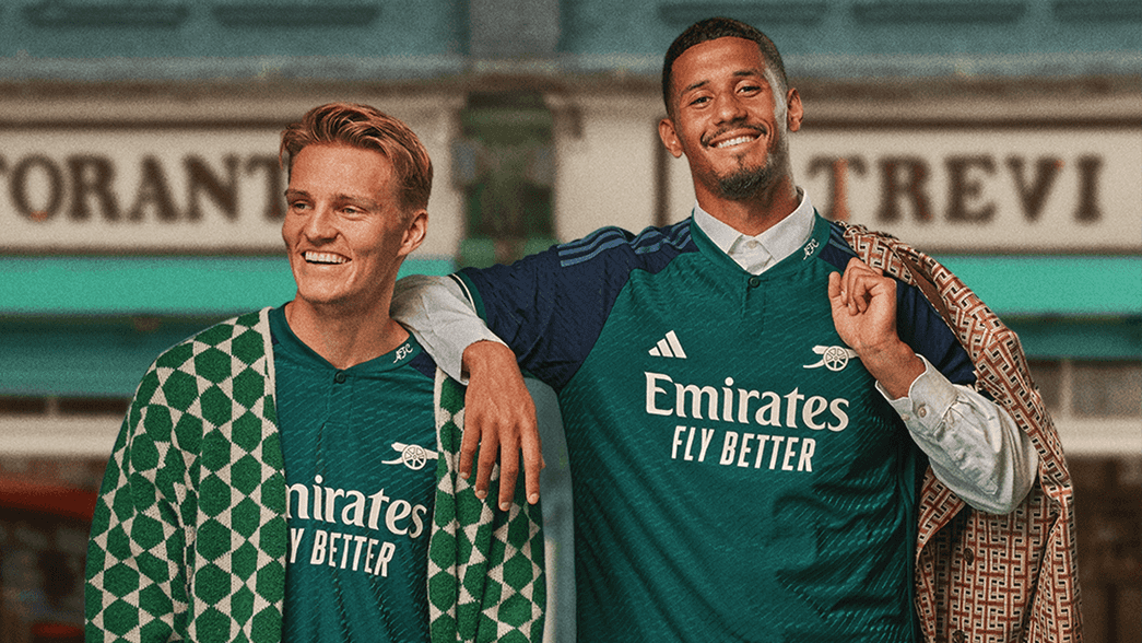 Martin Odegaard and William Saliba model our 2023/24 third kit