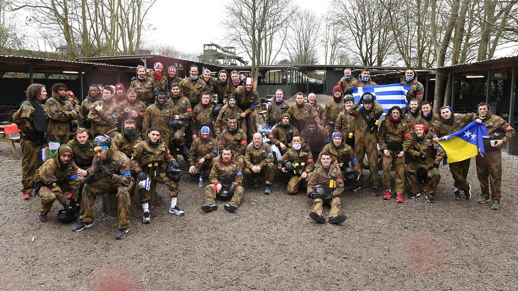 The Arsenal squad paintballing