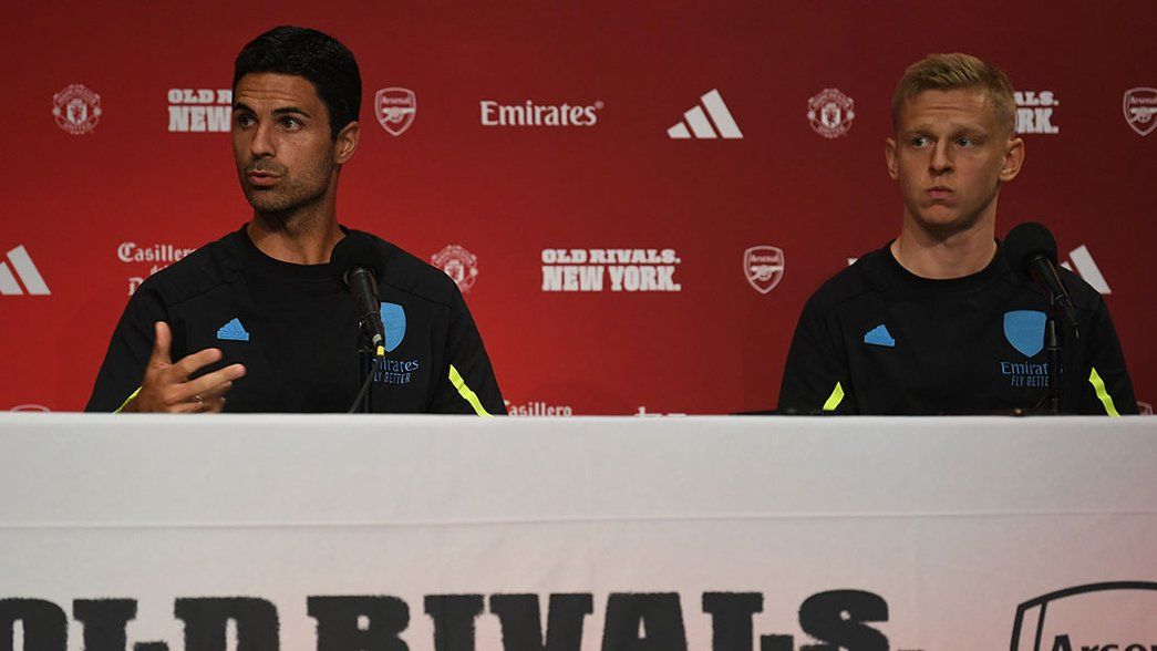 Mikel Arteta and Alex Zinchenko at a press conference