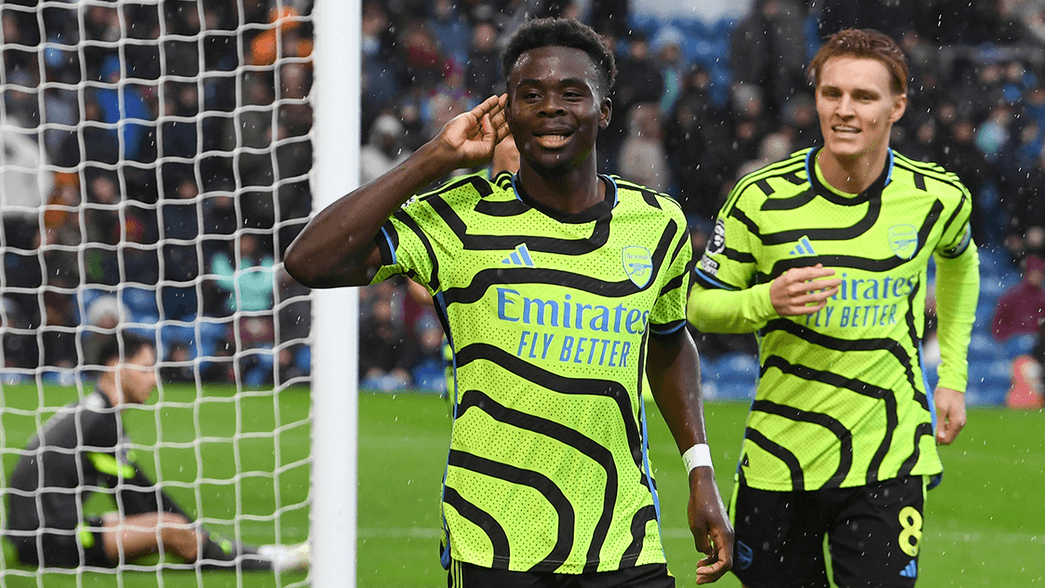 Bukayo Saka celebrates scoring against Burnley