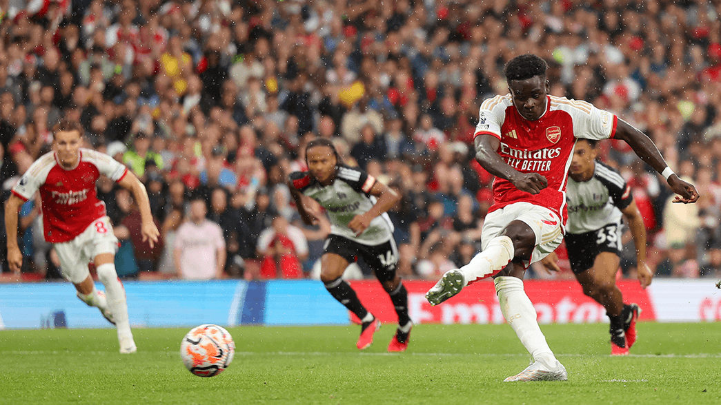 Bukayo Saka scores against Fulham