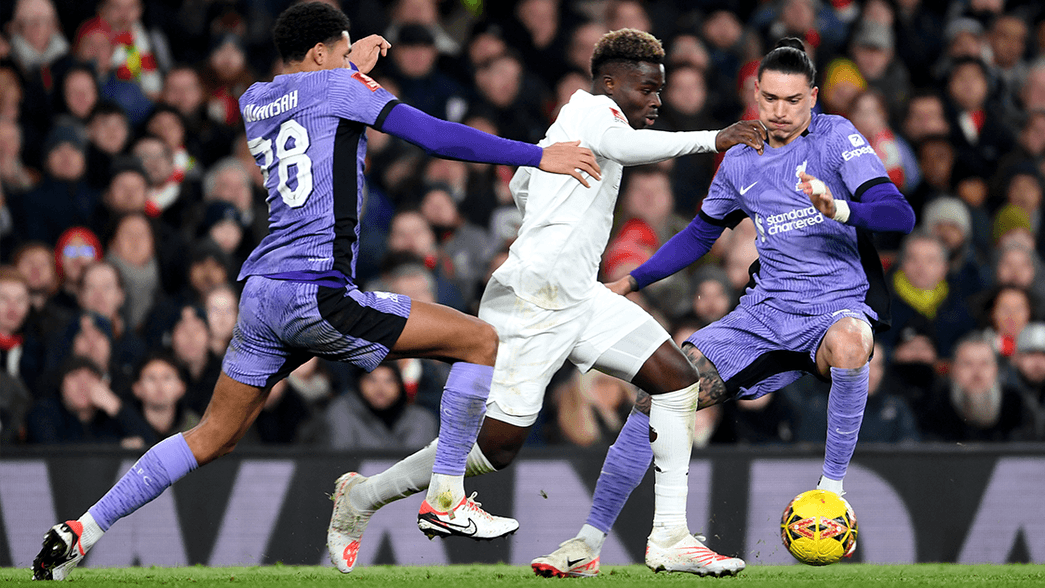 Bukayo Saka in action against Liverpool