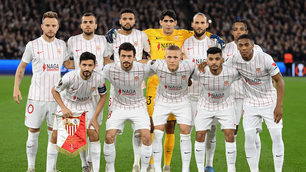 Sevilla line up before a match