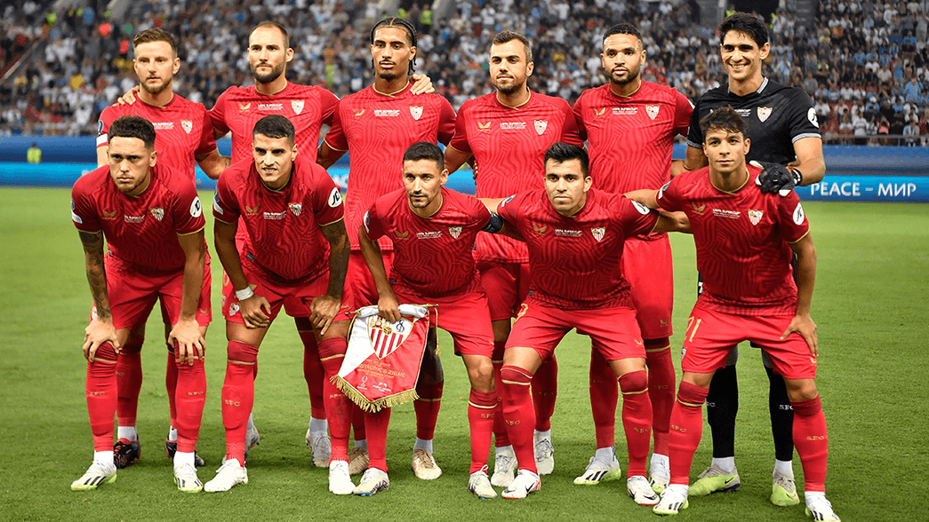 Sevilla line up before a match