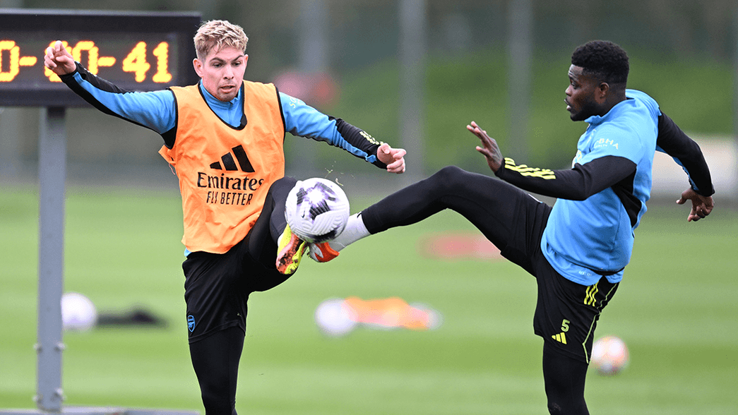 Emile Smith Rowe and Thomas Partey in training