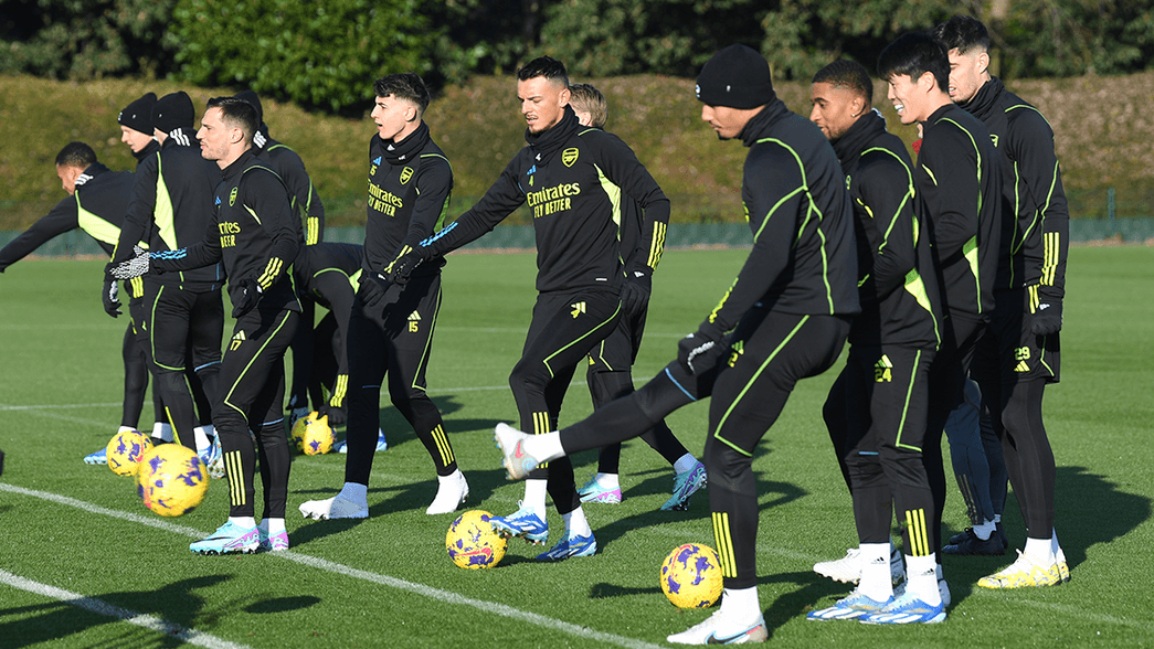 The Arsenal squad in training ahead of the game against Wolves