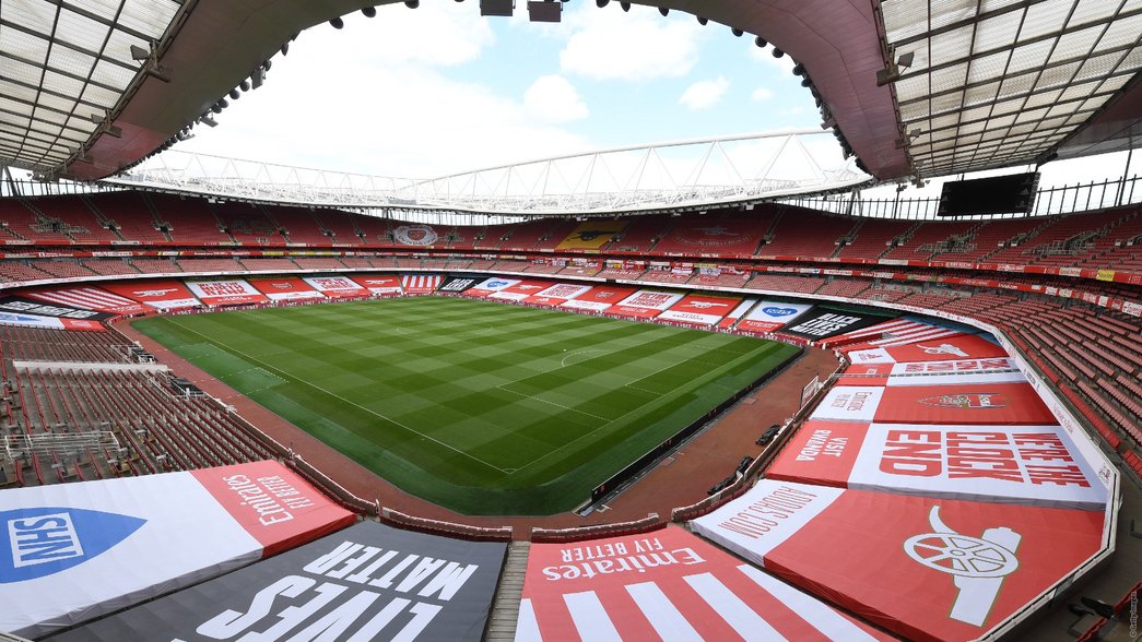 Emirates Stadium fan banners behind closed doors