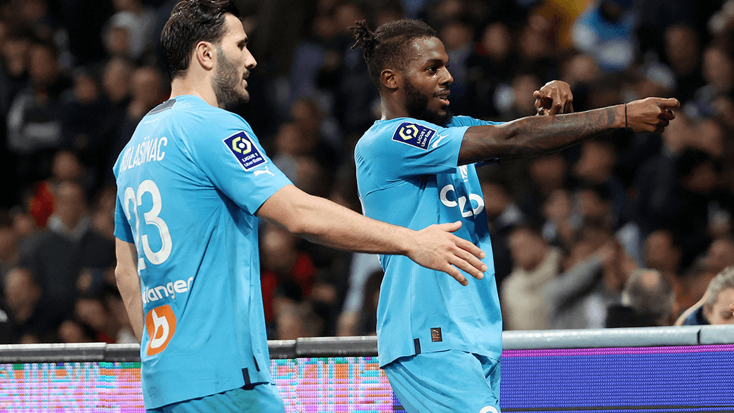 Nuno Tavares celebrates scoring for Marseille against Toulouse